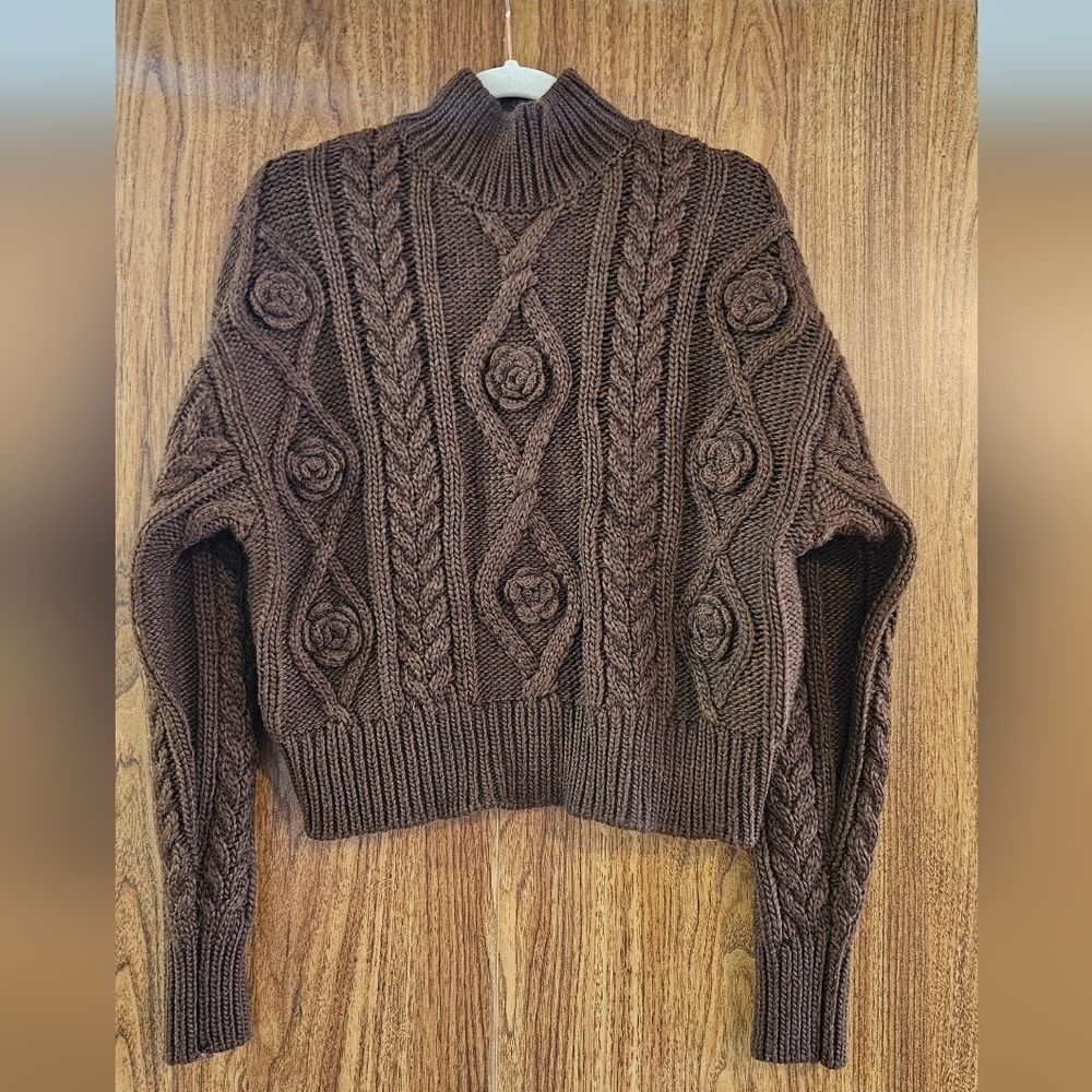 Buffalo David Bitton Dark Brown Cable Knit Sweater Fall Winter Perfect Small - Picture 2 of 6